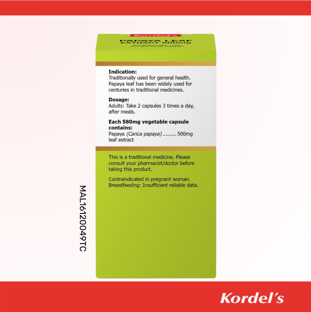 Kordel's Papaya Leaf Extract 500mg Capsules